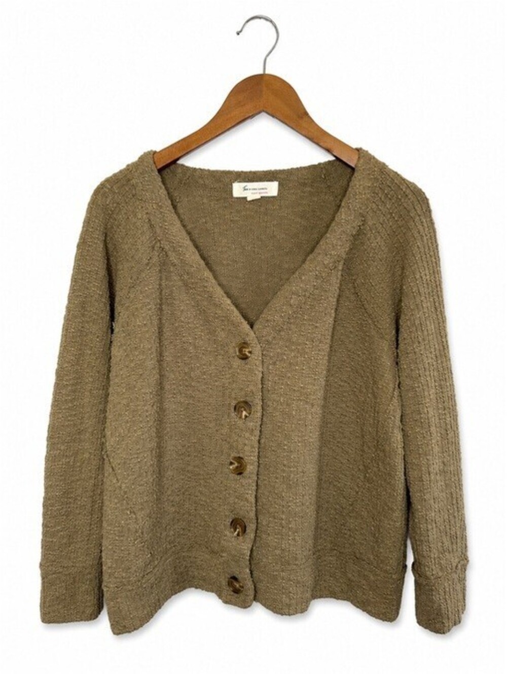 Vince Camuto Olive Green Button-Front Knit Cardigan